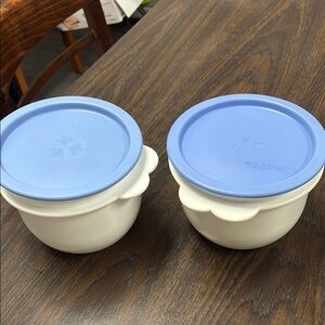 Tupperware white Bowls with Blue Lids